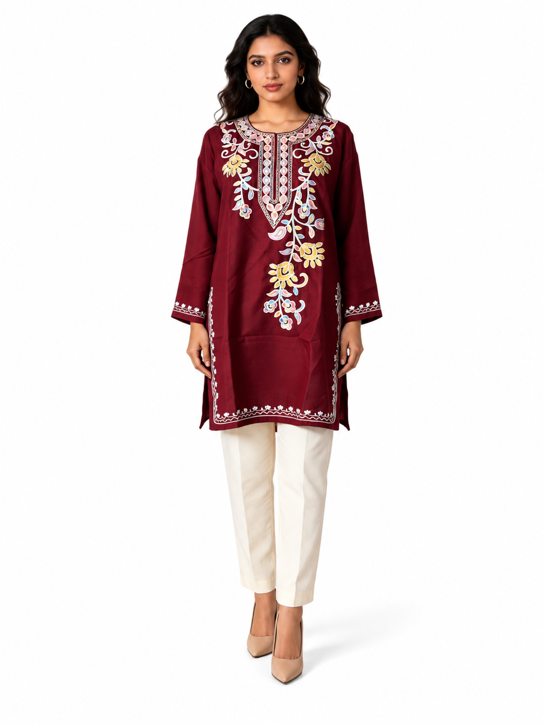 Noor : Aari embroidery summer kurti | Dark Red